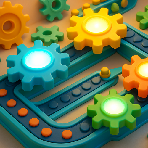 Kugghul och lampor i vackra färger.