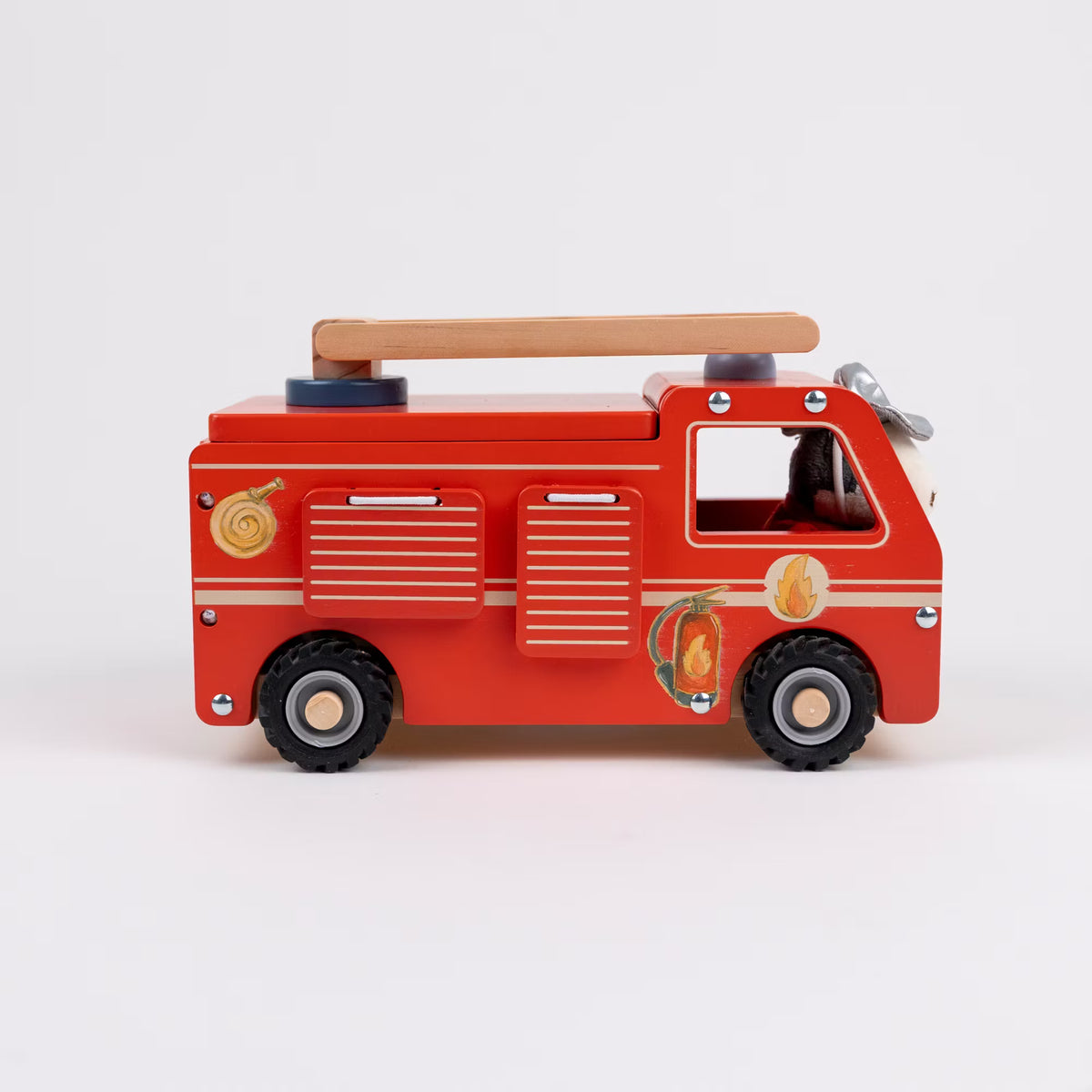 Stor brandbil i trä med förare och tillbehör – Minifriends, från 18 månader