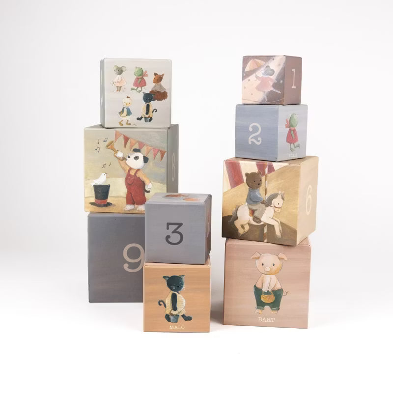 Stapeltorn med illustrerade klossar – 10 delar