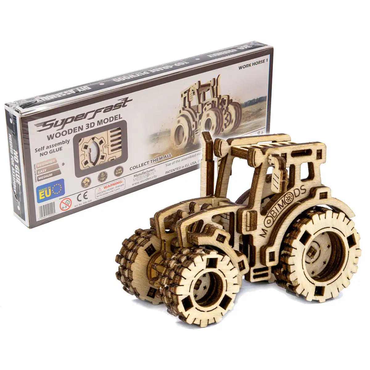Traktor - 3D-modell i laserskuret trä